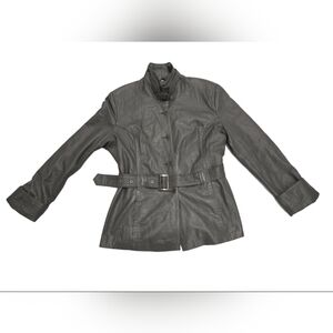 Vintage Roberto Cavalli lGrey Leather Belted  Jacket SZ 52